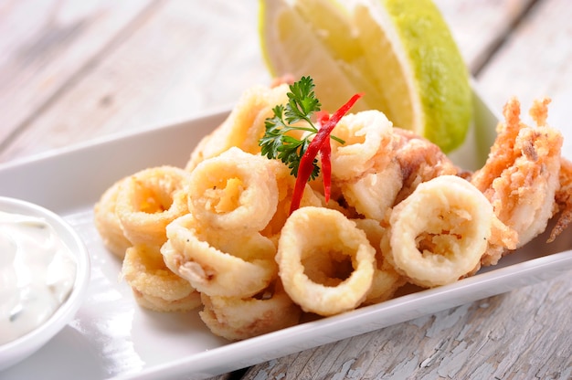 Deep fried calamari rings