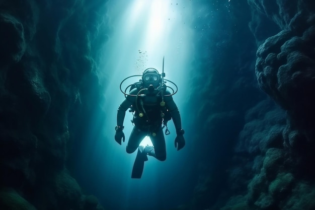Deep Sea Diving Scuba Diver Explorando as Profundezas Generative AI