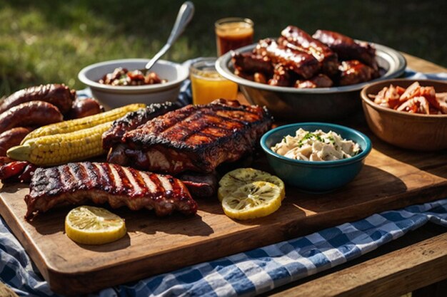 Foto default_a_rustic_picnic_table_spread_with_an_assortment_of_bbq_3 3jpg