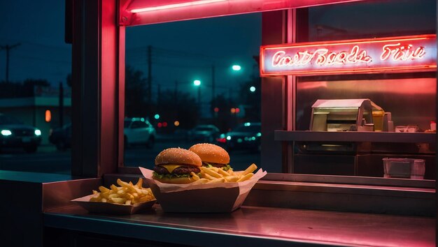 Foto por defecto una foto de una ventana de un restaurante de comida rápida con hamburguesas