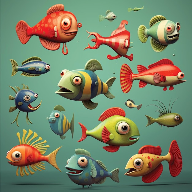 definir ilustração de personagem de peixe de desenho animado