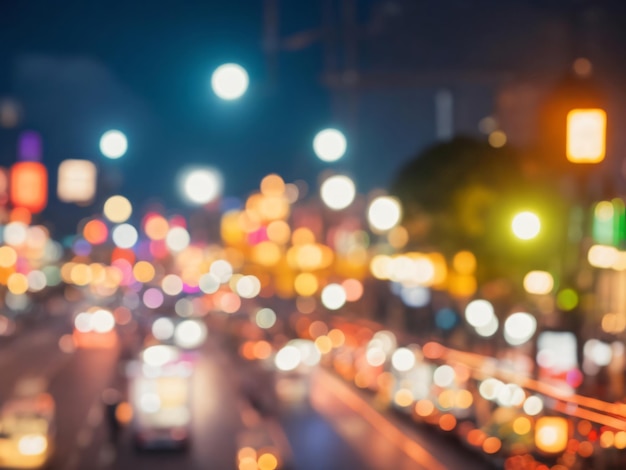 Defokussierte Lichter der nächtlichen Straßenstadt verwischten den Nachtverkehr