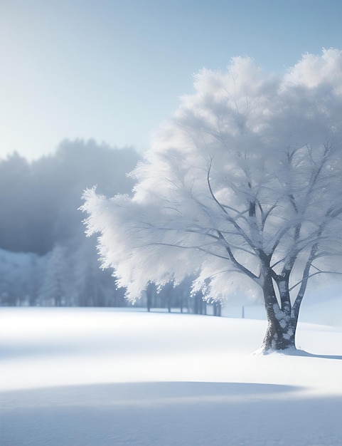 Defokussierte verschneite Baumlandschaft im 3D-Render
