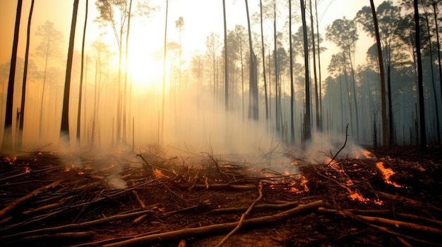 Deforestación concepto problema de conservación de árboles Fuegos en la naturaleza un signo del calentamiento global