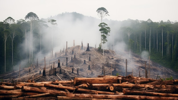 Deforestación ilegal de la selva amazónica vista del paisaje de los árboles.