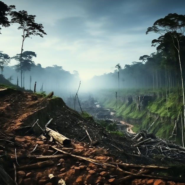 Foto la deforestación de la selva amazónica en el mundo de los árboles.