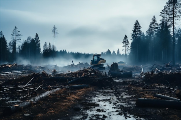 Deforestación tala legal en el bosque y destrucción del medio ambiente