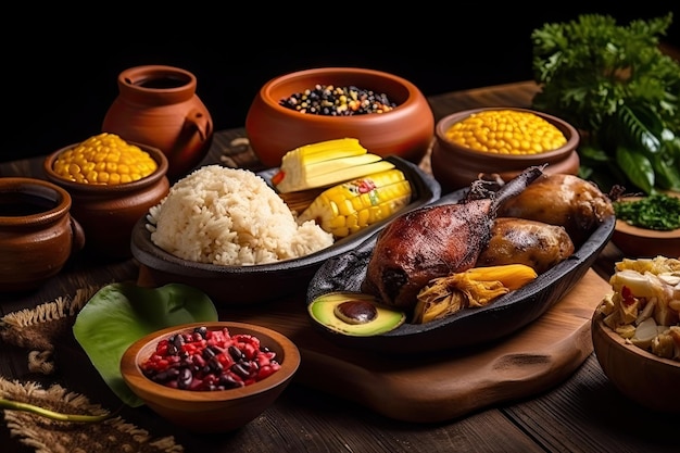 Degustação de comida tradicional colombiana com variedade de pratos e sabores diferentes