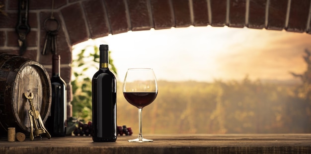 Foto degustación de vino tinto en la bodega.