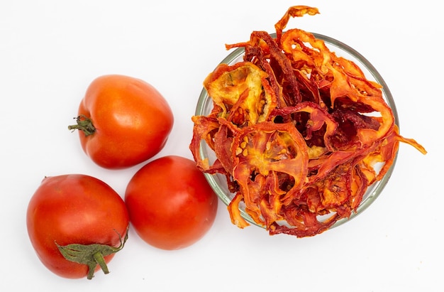 Dehydrierte rote Tomatenflocken, sonnengetrocknetes Gemüse