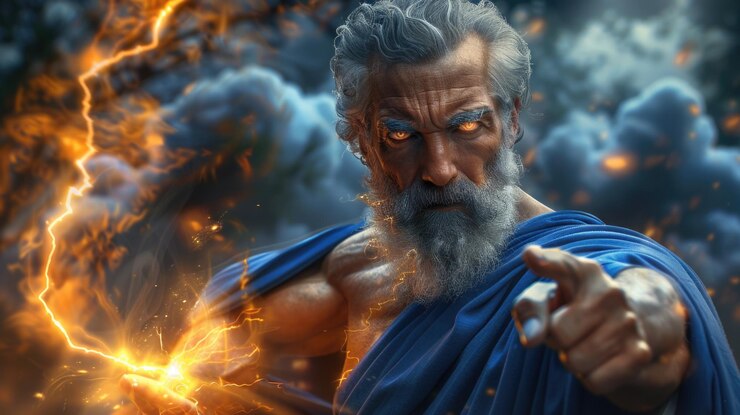 Foto deidad suprema zeus dios griego de los cielos trueno y relámpago gobernante del cosmos jefe de los dioses olímpicos equiparado con júpiter en la mitología romana encarnando el poder definitivo dominio sobre el mundo