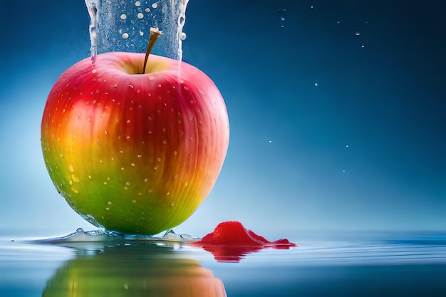 Foto se deja caer una manzana roja en el agua.