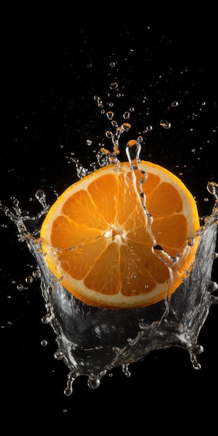 Se deja caer una naranja en un vaso con agua.