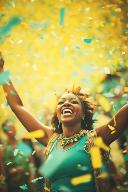 Deja que su movimiento entretenga tu foto recortada de una hermosa bailarina de samba actuando en el carnaval