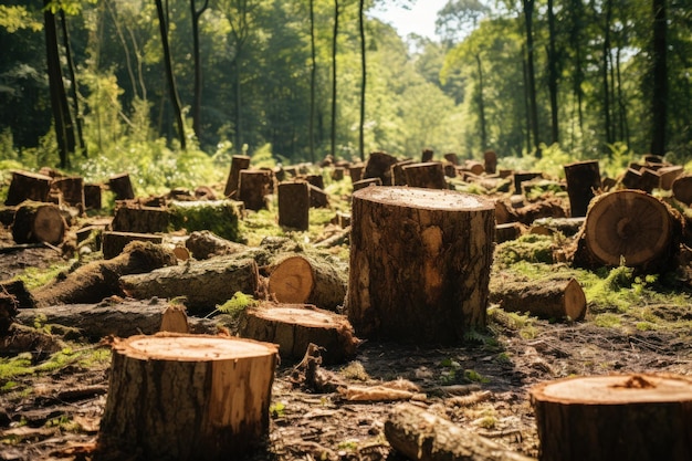 Foto se dejan múltiples troncos de árboles en el bosque.