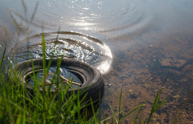 Foto se dejaron los neumáticos en el lago.