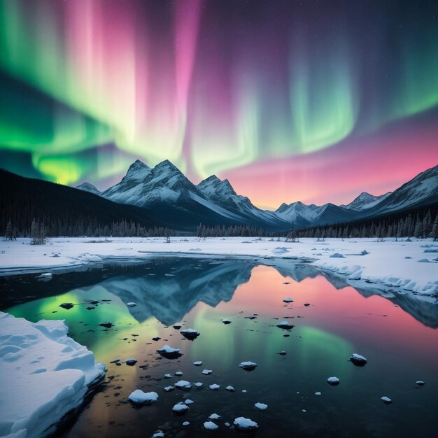 Déjate cautivar por el encanto hipnotizante de las luces del norte colores celestiales vibrantes bailan a través del cielo nocturno