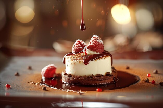 Dekadenter Kuchen mit Schokolade und Himbeeren