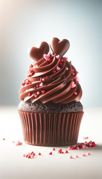 Dekadenter Valentinstagsschokoladen-Cupcake mit Erdbeer-Akzenten
