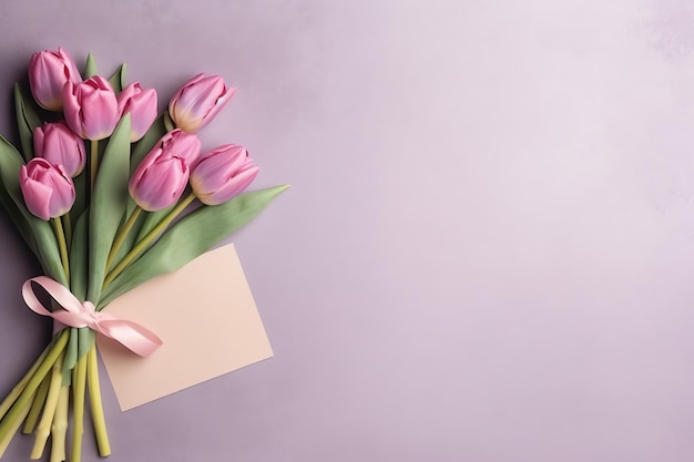 Dekorativ aus Tulpenblumenstrauß oder verpackter Geschenkbox für Muttertag oder Valentinstag mit Exemplar