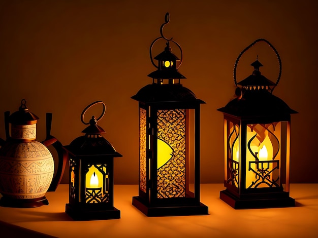 Dekorative arabische Laterne mit brennendem, leuchtendem Licht