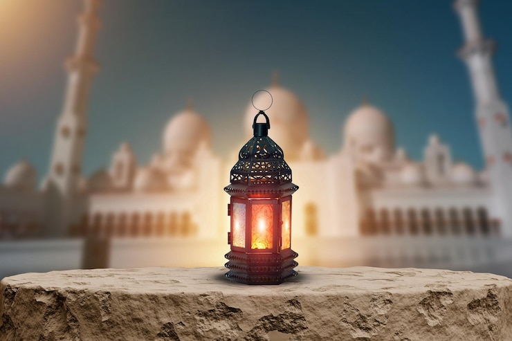 Foto dekorative arabische laterne mit brennender kerze. festliche grußkarte, einladung für muslime
