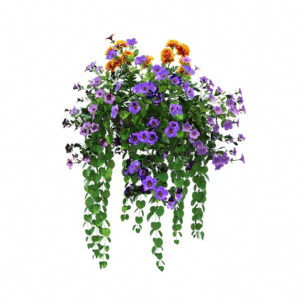 Dekorative Blume in einem Topf isoliert auf weißem Hintergrund, 3D-Illustration, cg-Rendering