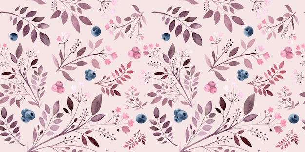 Dekorative Blumen und Beeren nahtloses Muster auf rosa Hintergrund