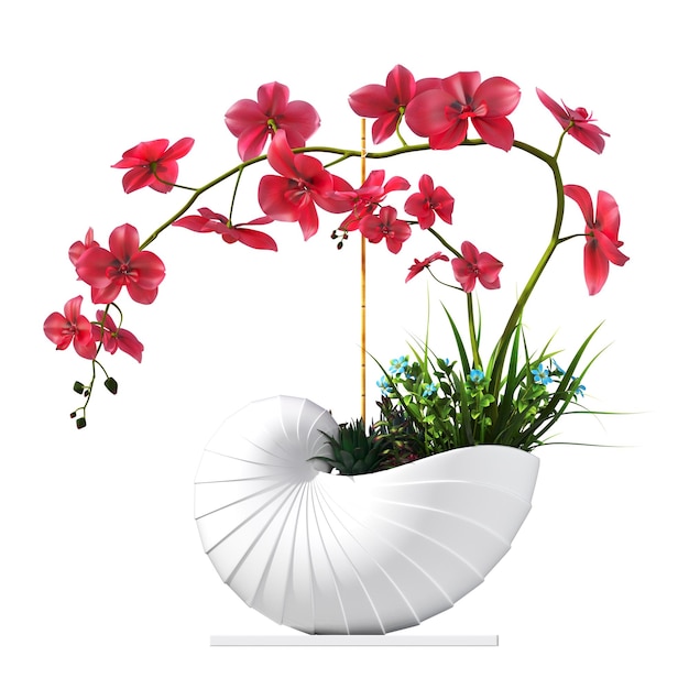 dekorative Blumen und Pflanzen für den Innenraum, isoliert auf weißem Hintergrund, 3D-Darstellung, CG