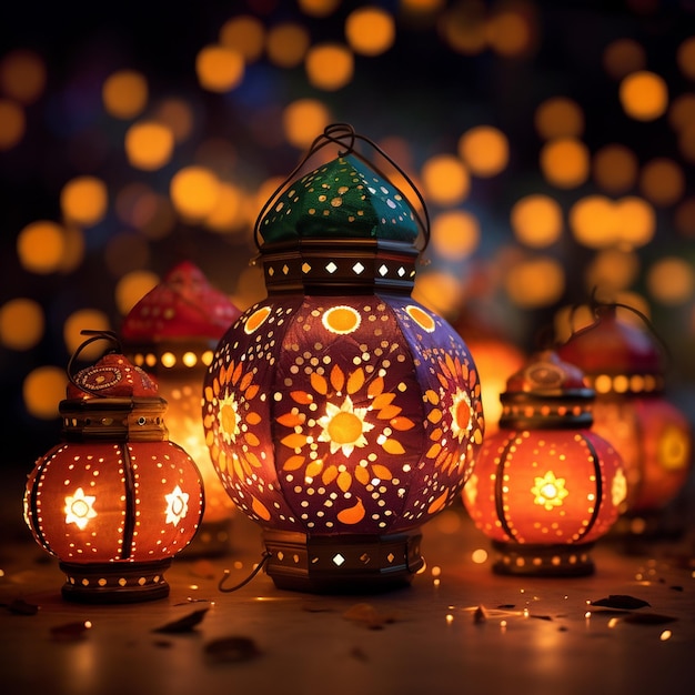 Dekorative hängende Laternen Ramadan Kareem Happy Eid Festival Lampen Hintergrund