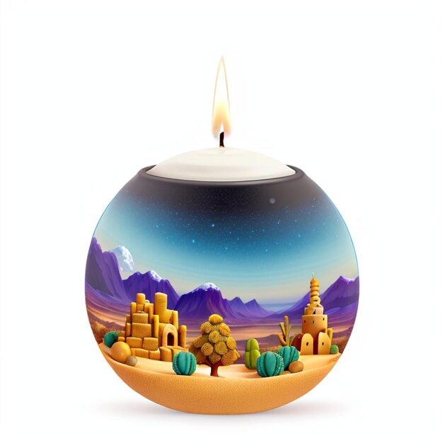 Dekorative Kerze mit einer Wüstenlandschaft