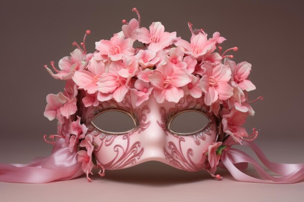 Foto dekorative rosa blumenmaske erzeugen sie ai