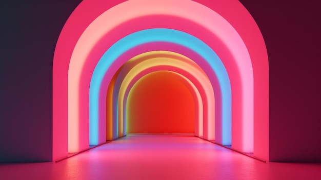 Dekorativer Neonraum mit Tunnel, generative KI