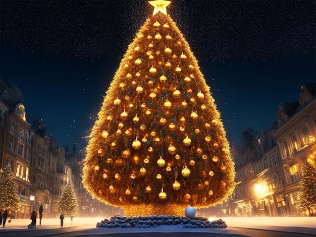 Dekorativer Weihnachtsbaum des neuen Jahres mit goldenen Lichtern