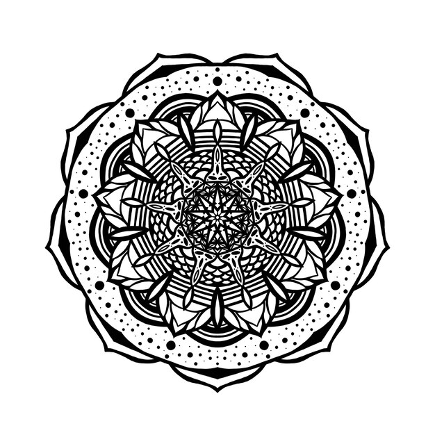 Dekoratives rundes Blumenmuster Hand gezeichnetes Element Schwarzweiss-Mandala