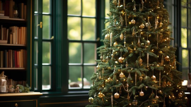 Dekorierter Weihnachtsbaum Hintergrund Frohe Weihnachten und frohes Neujahr