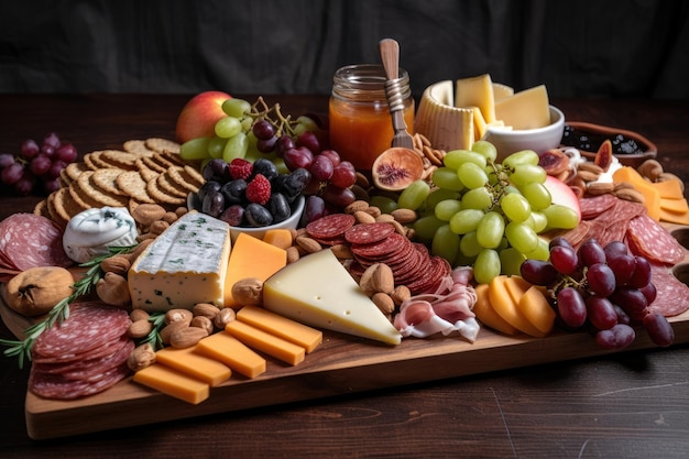Delectable Charcuterie Board apresentando uma variedade de carnes curadas queijos frutas nozes