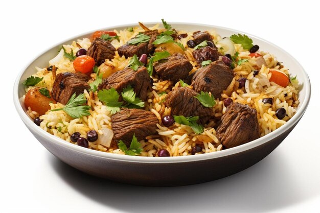 Foto delectable sindhi veg biryani em fundo branco biryani fotografia de imagem