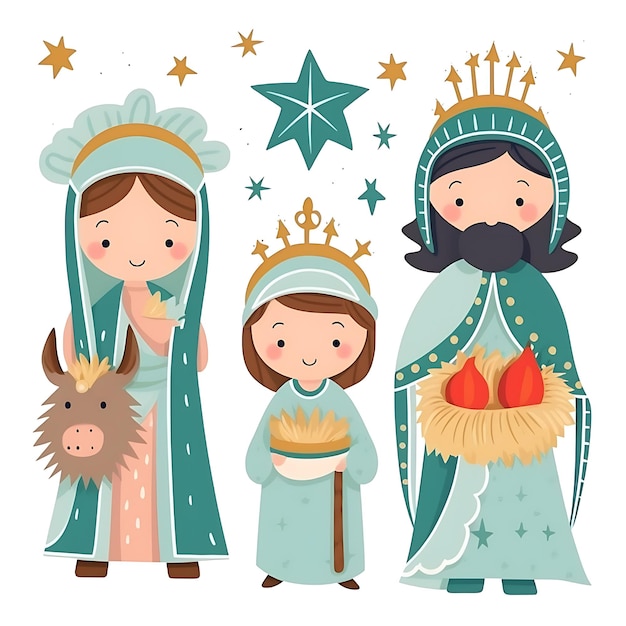 Foto deléitate con lindos dibujos de personajes navideños y decoraciones festivas