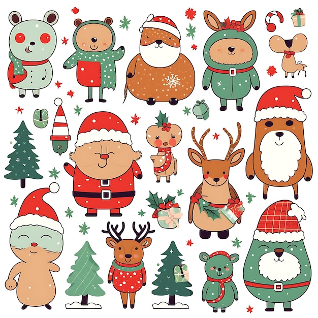 Deléitate con lindos dibujos de personajes navideños y decoraciones festivas