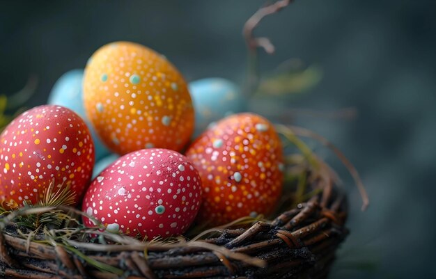 Foto el deleite de la pascua un nido de huevos artísticamente decorados