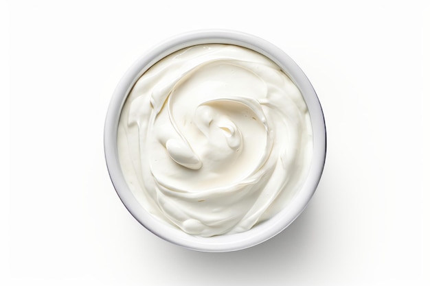 Un deleite saludable Una vista de arriba cautivadora de un cuenco aislado con crema agria o yogur griego