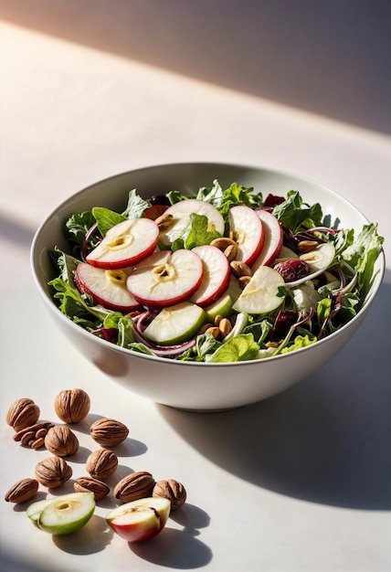 El deleite de la sombra y la luz de la ensalada de manzana y nuez