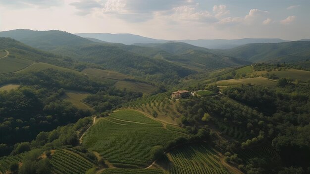 Deléitese con la belleza escénica de la campiña toscana mientras conduce a través de las encantadoras colinas y viñedos Generado por IA