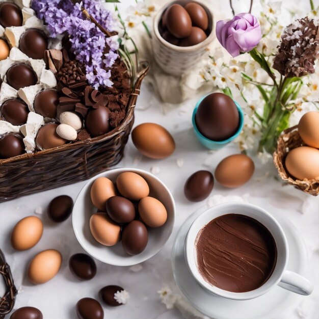 Foto deléitese con delicias decadentes y tentadores huevos de chocolate para una deliciosa celebración de pascua