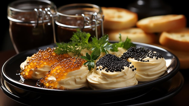 Deléitese con la opulencia del caviar, el epítome del sabor refinado.