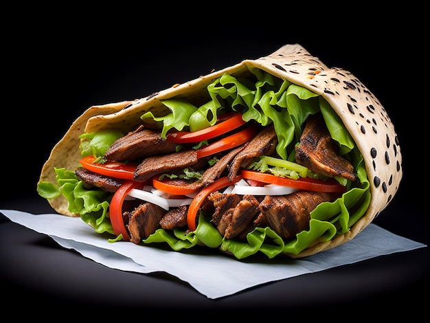 Deléitese con los sabores de un wrap de doner kebab con carne suculenta AI_Generated