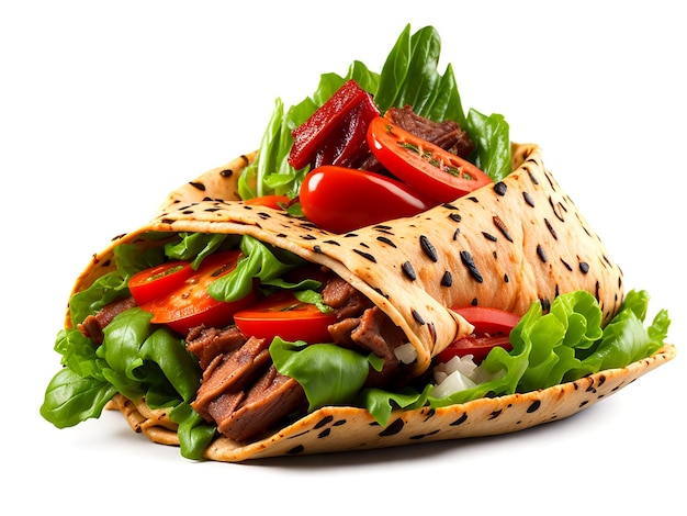 Deléitese con los sabores de un wrap de doner kebab con carne suculenta AI_Generated