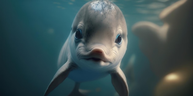 Un delfín en el agua con ojos azules.
