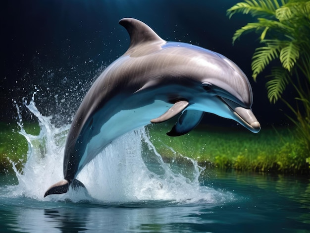 Delfín alegre nadando en el agua